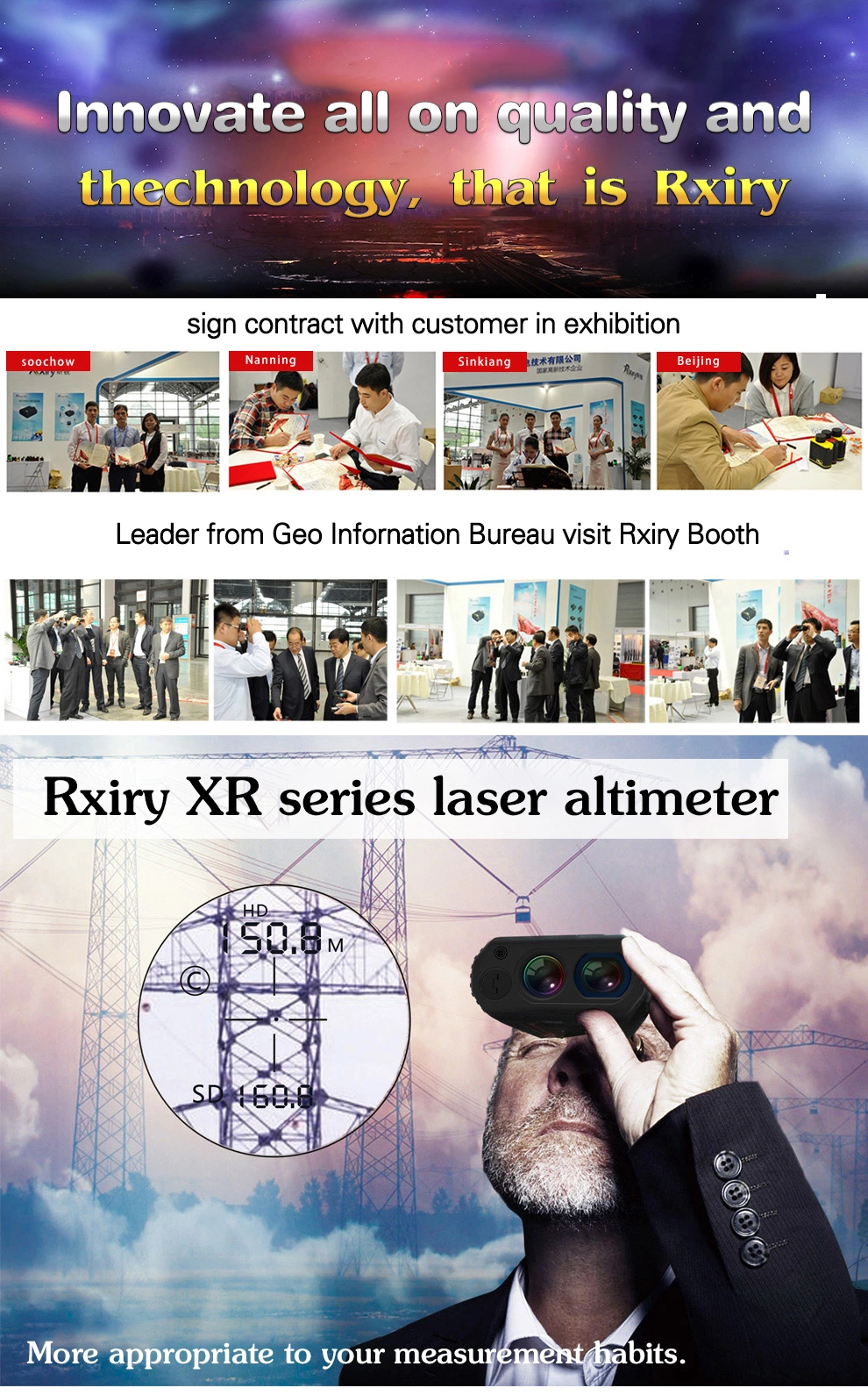 Rxiry Xr1200 1200m High Accuracy Laser Rangefinder for Industrial Horizontal Distance Slope Distance