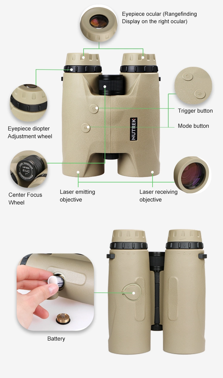 Nutrek Optics 2000m Measuring Hunting 8X42mm Roof Binocular Laser Rangefinder