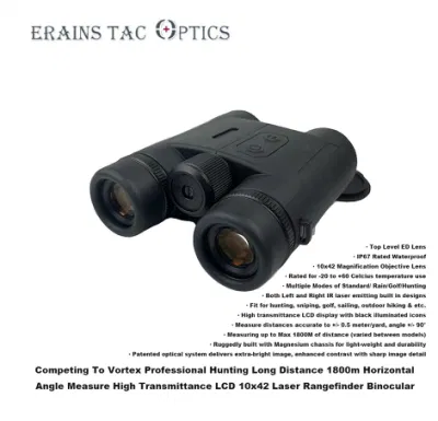 Konkurriert mit Vortex Hunting Max 1800 m Horizontalwinkelmessung, LCD-Laser-Entfernungsmesser-Fernglas mit hoher Lichtdurchlässigkeit und Ipx7-Bewertung, 10 x 42